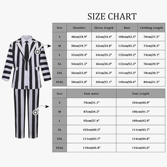 Black and White Striped Suit Men Scary Beetlejuice Costume Adult Size M - Picture 6 of 6